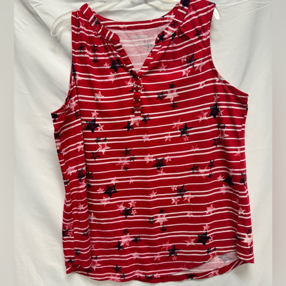 Kim Rogers Patriotic Labor Day Sleeveless V-neck Shirt Size Large